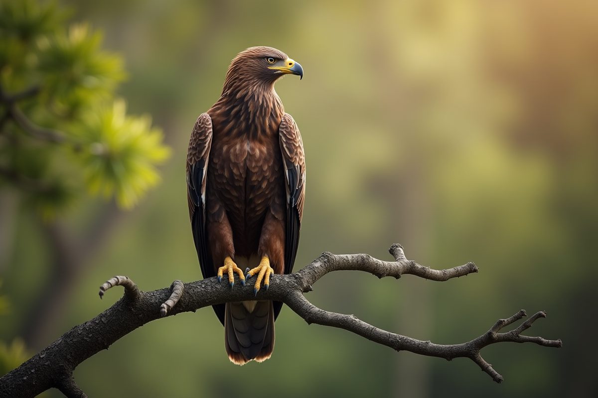 Aigle adulte élégant perché sur une branche en plein jour