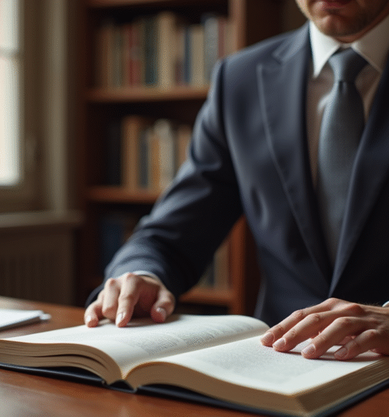 Avocat lisant le Code civil dans un bureau élégant