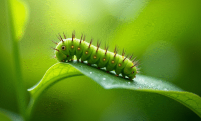 Chenille verte sur une feuille en plein jour