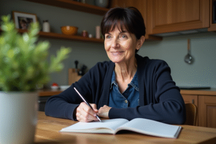 Femme méditative écrivant à la maison pour l'article