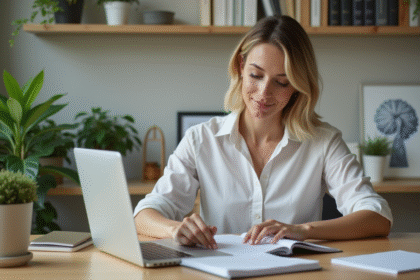 Femme organisée dans son bureau à domicile