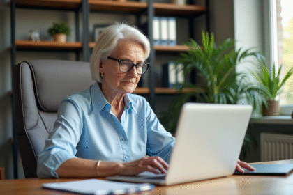 Femme d'âge moyen à son bureau pour la retraite