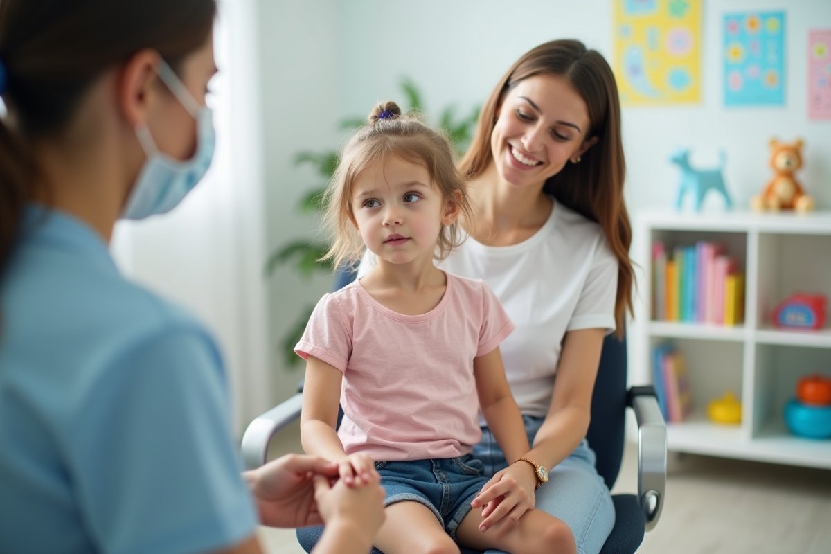 Fille calme avec sa mère dans un cabinet médical