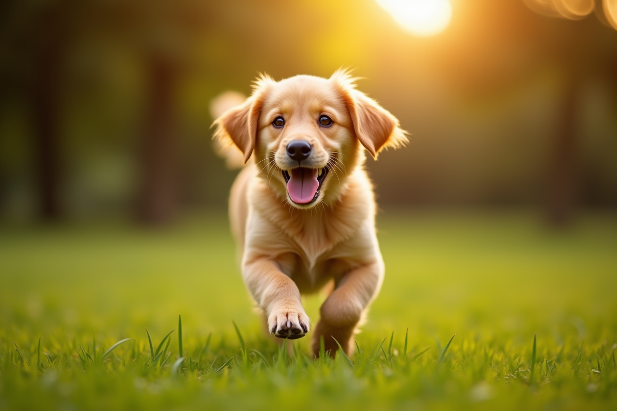 Golden retriever courant dans un parc en plein jour