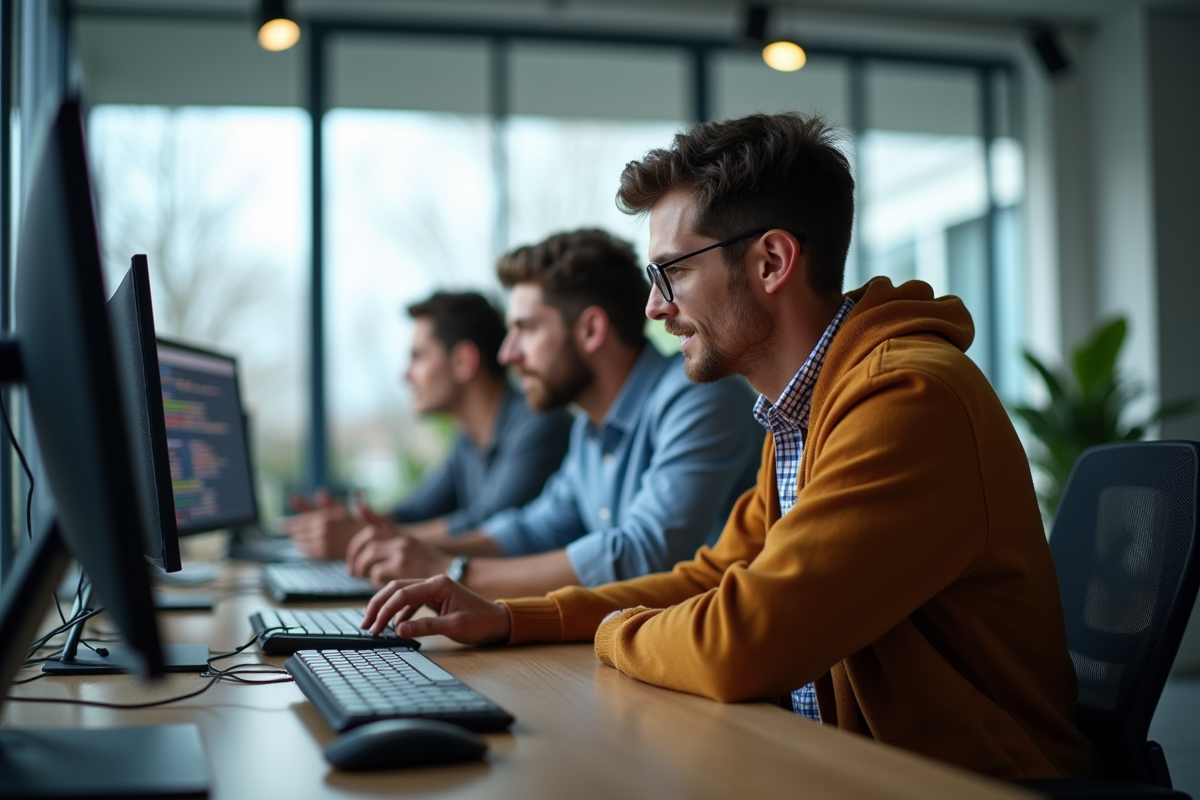 Groupe de jeunes professionnels collaborant en programmation