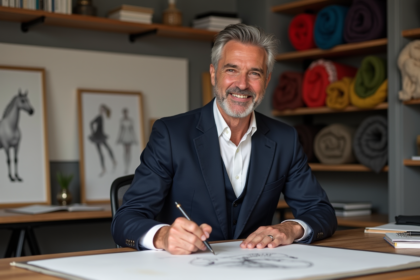 Homme français élégant dessinant dans un studio créatif