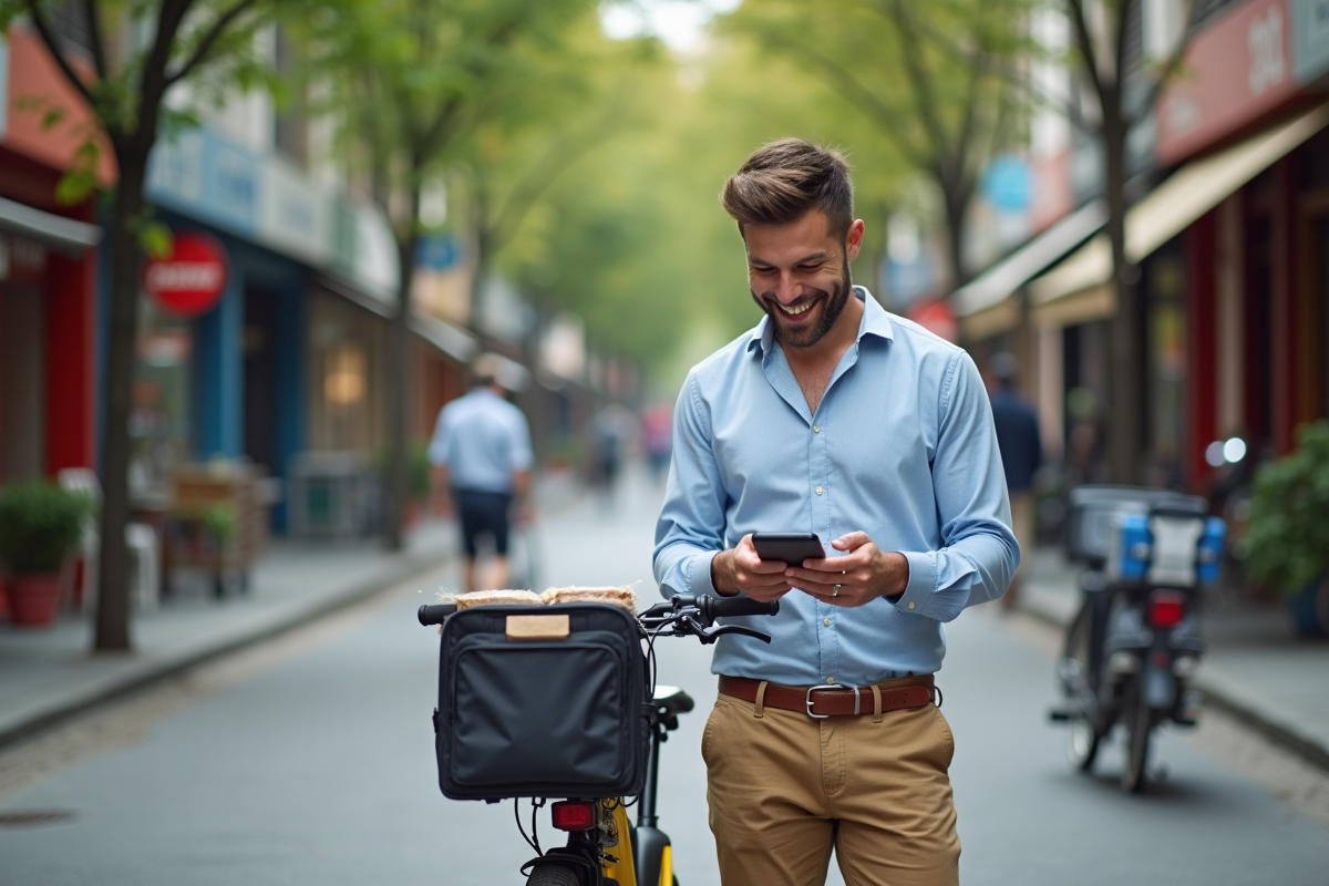Homme vérifiant son smartphone près d