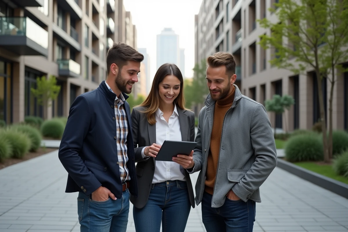 Jeune équipe immobilière autour d