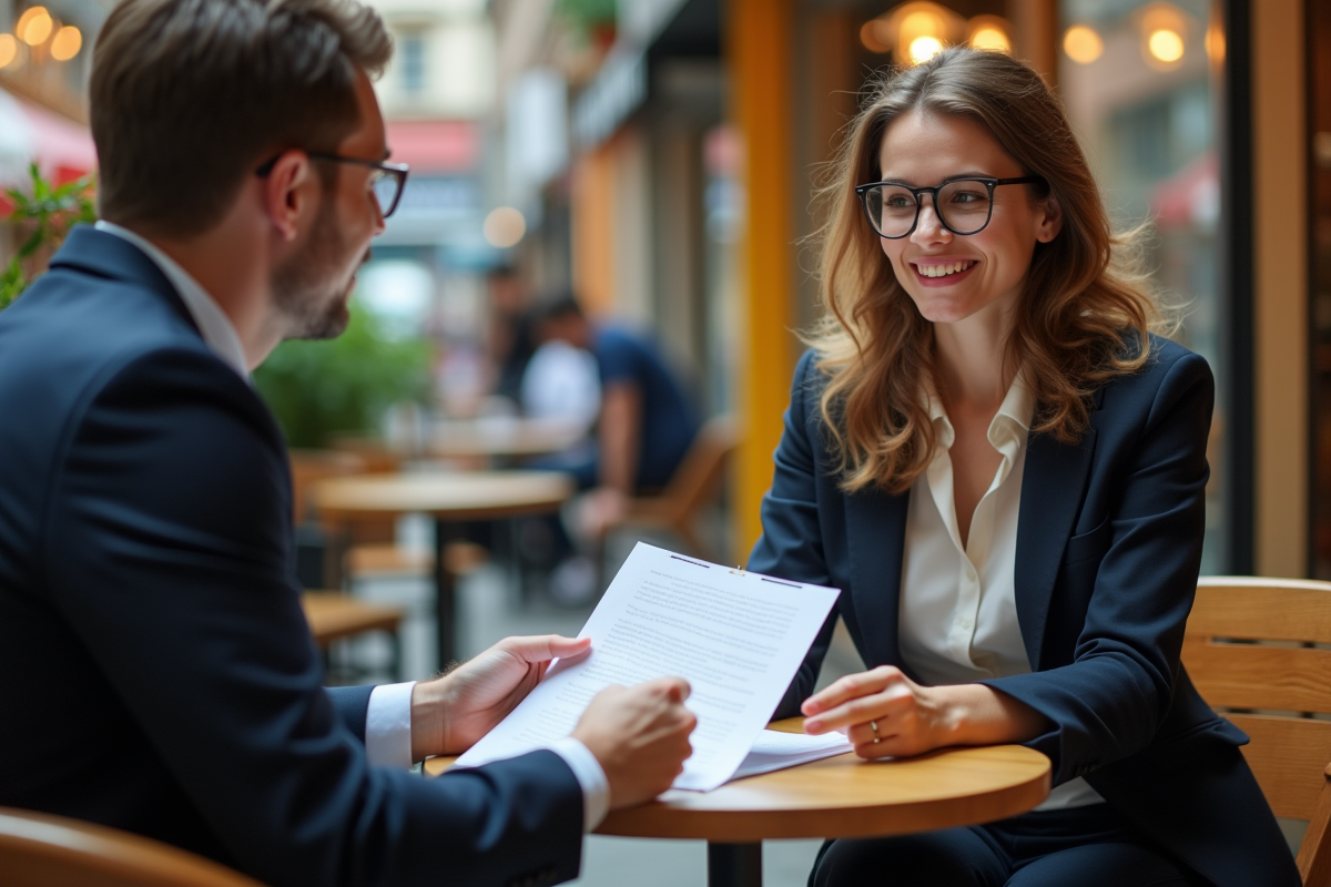 Jeune femme d affaires discutant avec conseiller en assurance