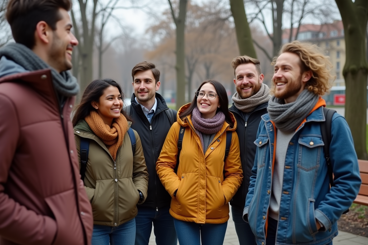 Groupe de jeunes dans un parc urbain pour l