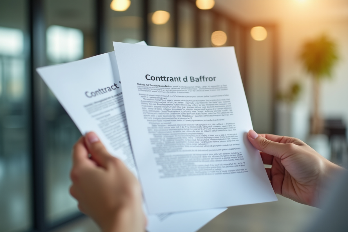 Mains tenant un avis de résiliation de contrat dans un bureau