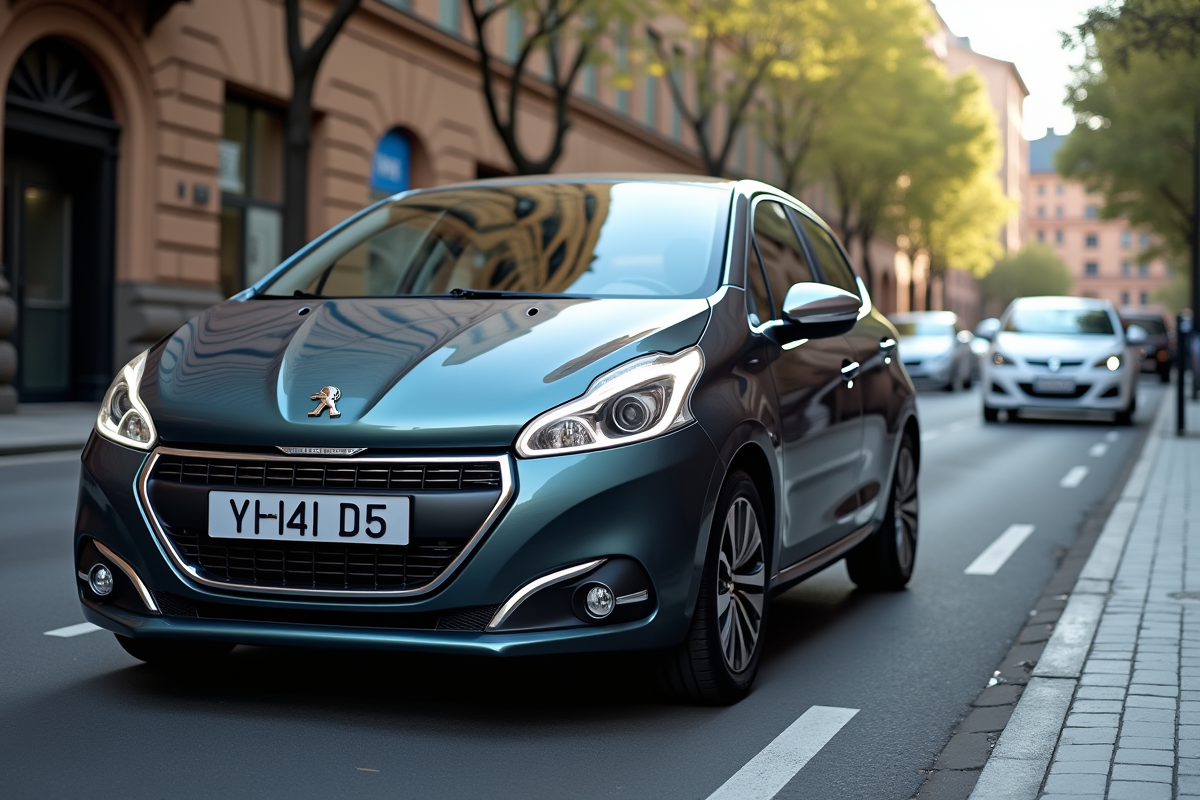 Voiture Peugeot 208 d'occasion en ville en plein jour