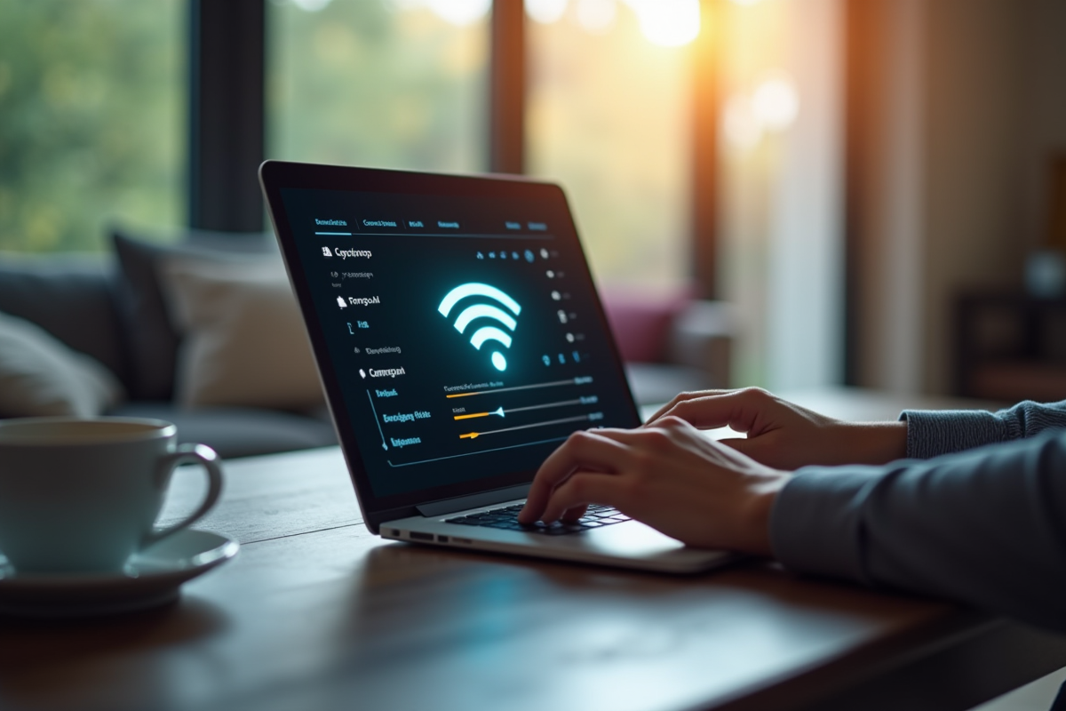 Main ajustant les paramètres WiFi sur un ordinateur portable