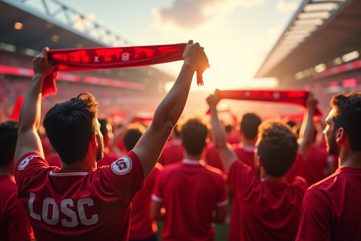 Supporters passionnes du LOSC dans le stade en celebration