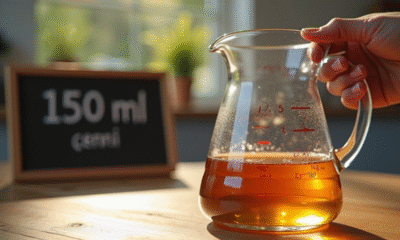 Verre mesure liquide avec soleil matin scene chaleureuse